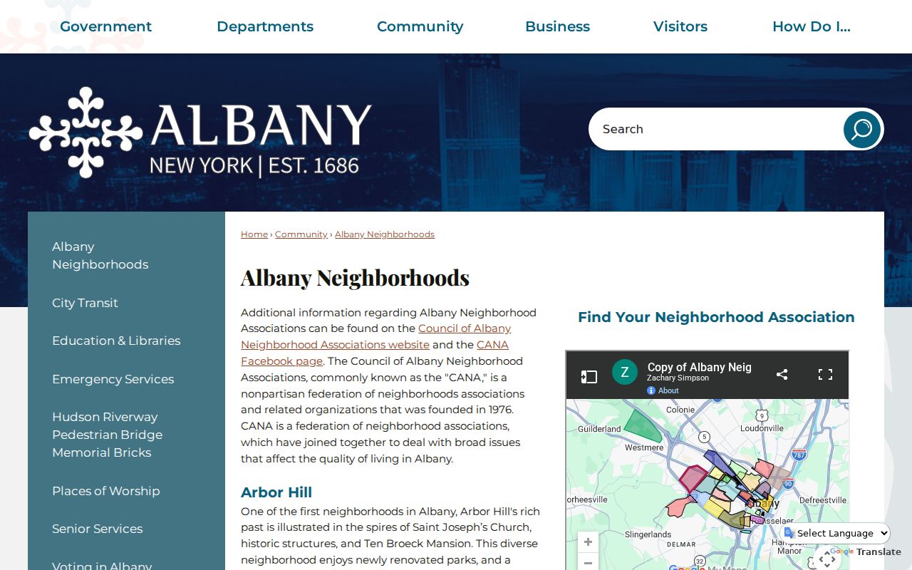 Albany neighbors resource showing City of Albany neighborhood associations